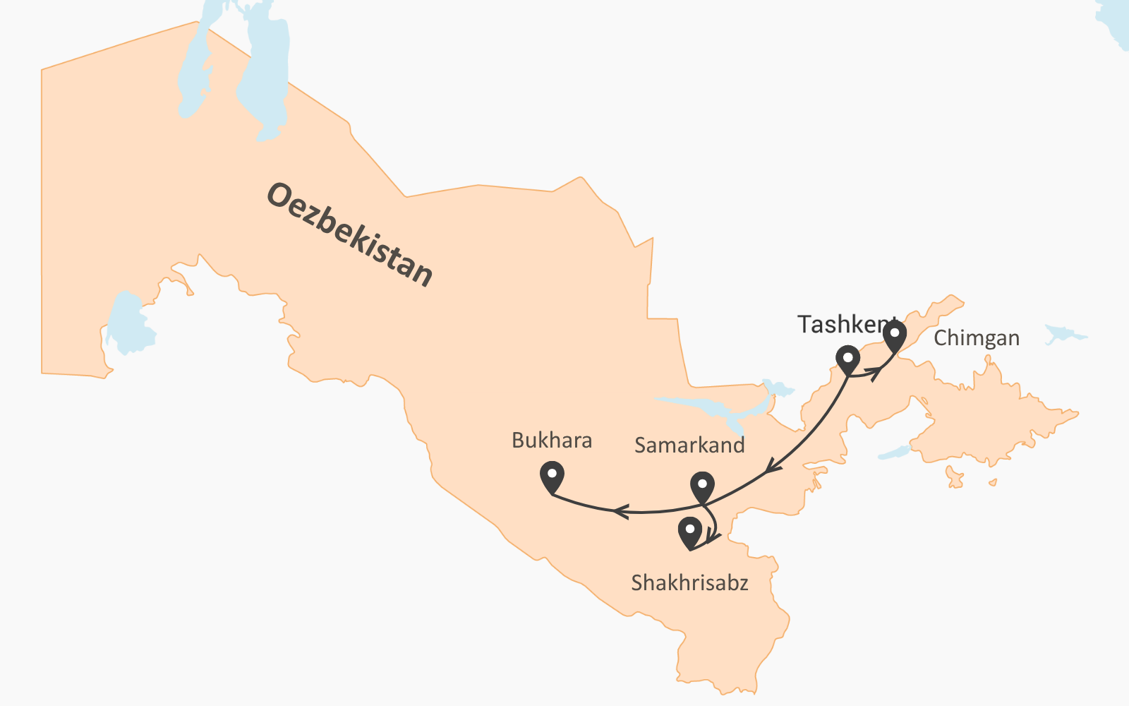 Route kaart Langs de zijderoute - Oezbekistan